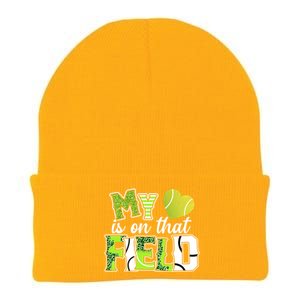 My Heart Is On That Field Tennis Leopard Tennis Mom Gift Knit Cap Winter Beanie