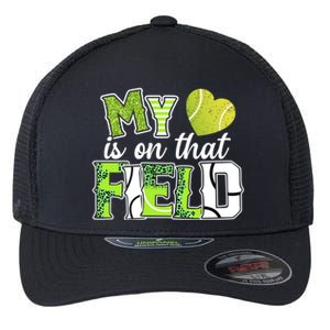 My Heart Is On That Field Tennis Leopard Tennis Mom Gift Flexfit Unipanel Trucker Cap