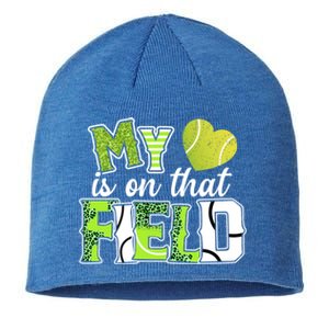 My Heart Is On That Field Tennis Leopard Tennis Mom Gift Sustainable Beanie