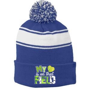 My Heart Is On That Field Tennis Leopard Tennis Mom Gift Stripe Pom Pom Beanie