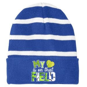 My Heart Is On That Field Tennis Leopard Tennis Mom Gift Striped Beanie with Solid Band