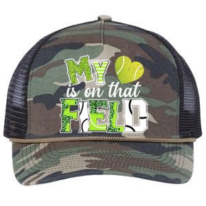 My Heart Is On That Field Tennis Leopard Tennis Mom Gift Retro Rope Trucker Hat Cap