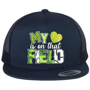 My Heart Is On That Field Tennis Leopard Tennis Mom Gift Flat Bill Trucker Hat