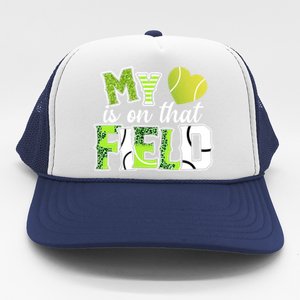 My Heart Is On That Field Tennis Leopard Tennis Mom Gift Trucker Hat