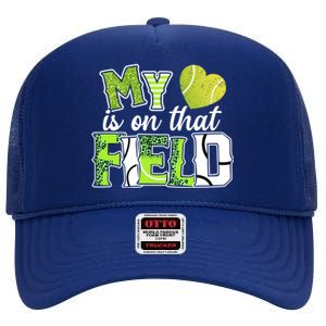 My Heart Is On That Field Tennis Leopard Tennis Mom Gift High Crown Mesh Back Trucker Hat