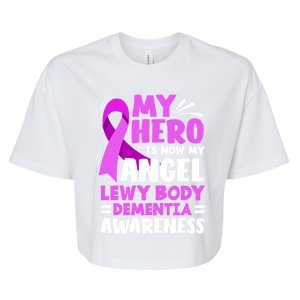 My Hero Is Now My Angel Lewy Body Detia Awareness Cute Gift Bella+Canvas Jersey Crop Tee