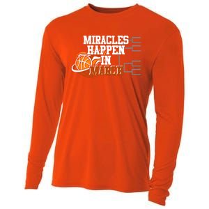 Miracles Happen In March Basketball Madness Brackets Gift Cooling Performance Long Sleeve Crew