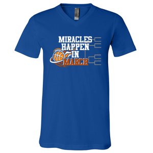 Miracles Happen In March Basketball Madness Brackets Gift V-Neck T-Shirt