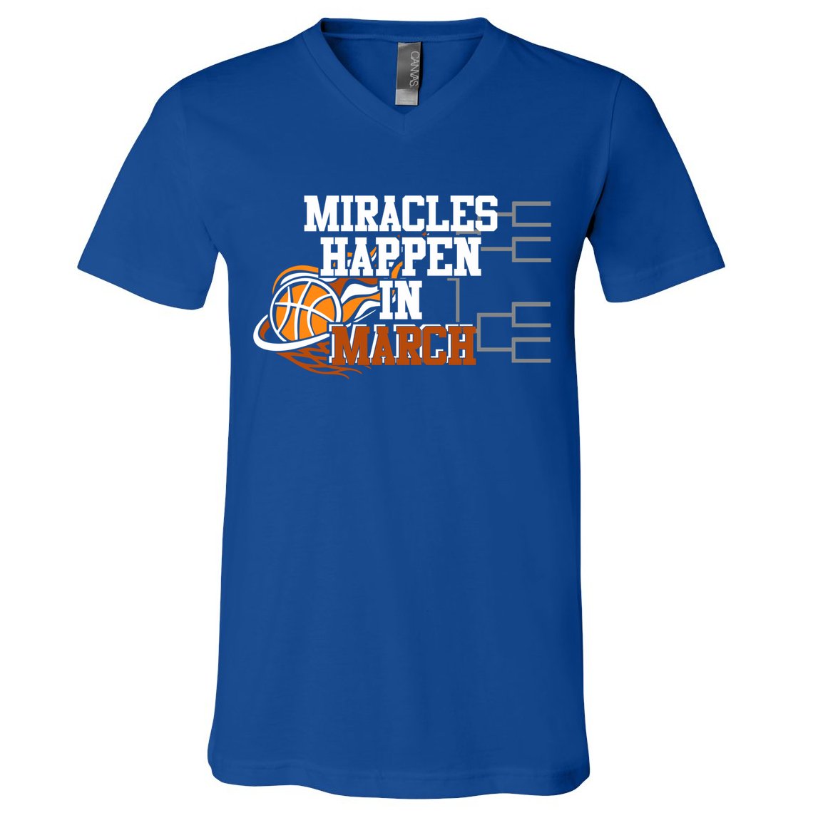 Miracles Happen In March Basketball Madness Brackets Gift V-Neck T-Shirt