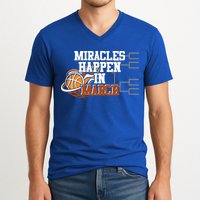 Miracles Happen In March Basketball Madness Brackets Gift V-Neck T-Shirt