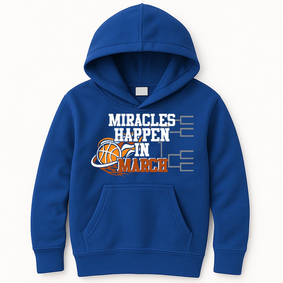Miracles Happen In March Basketball Madness Brackets Gift Kids Hoodie