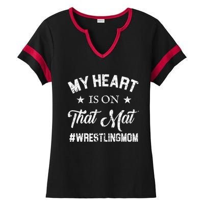 My Heart Is On That Mat Wrestling Mom Gift Ladies Halftime Notch Neck Tee