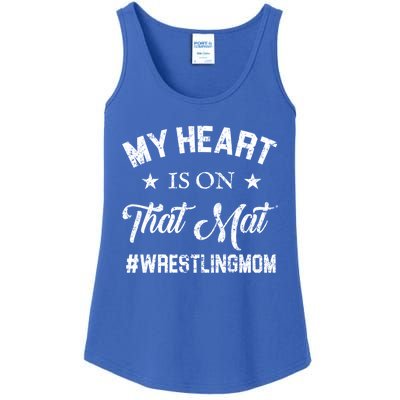 My Heart Is On That Mat Wrestling Mom Gift Ladies Essential Tank