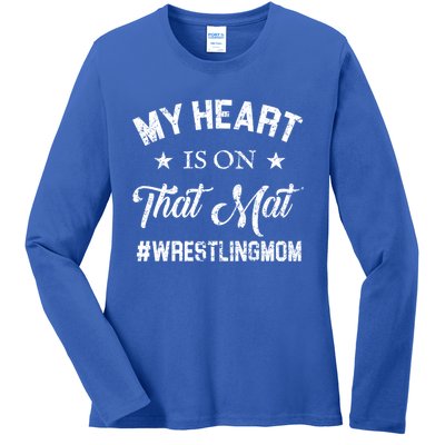 My Heart Is On That Mat Wrestling Mom Gift Ladies Long Sleeve Shirt