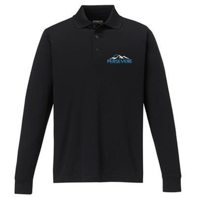 Mountains Hiking Inspiration Persevere Performance Long Sleeve Polo