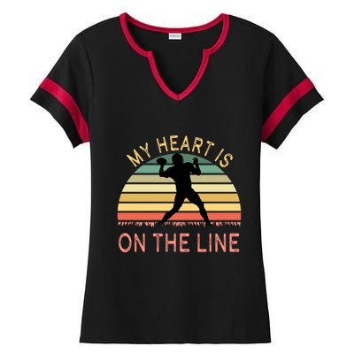 My Heart Is On The Line Football Offense Retro Design Ladies Halftime Notch Neck Tee