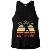 My Heart Is On The Line Football Offense Retro Design Ladies PosiCharge Tri-Blend Wicking Tank