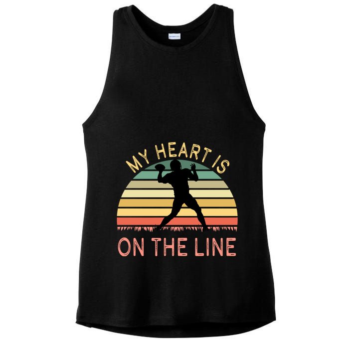My Heart Is On The Line Football Offense Retro Design Ladies PosiCharge Tri-Blend Wicking Tank