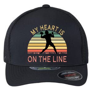 My Heart Is On The Line Football Offense Retro Design Flexfit Unipanel Trucker Cap