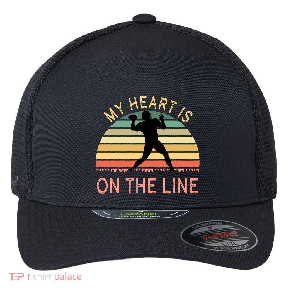 My Heart Is On The Line Football Offense Retro Design Flexfit Unipanel Trucker Cap