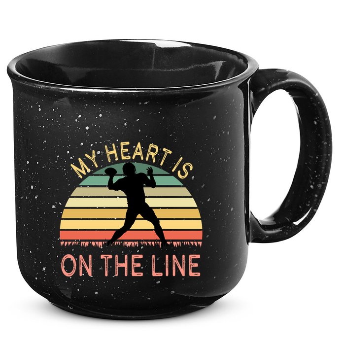My Heart Is On The Line Football Offense Retro Design 15oz Campfire Ceramic Mug