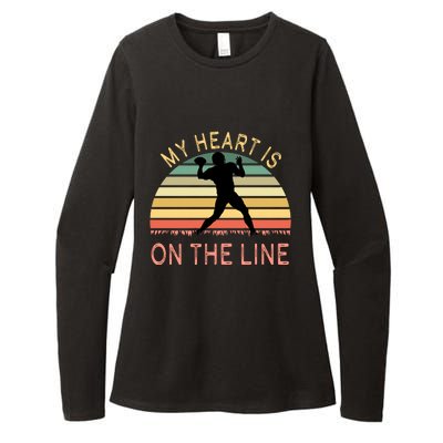 My Heart Is On The Line Football Offense Retro Design Womens CVC Long Sleeve Shirt