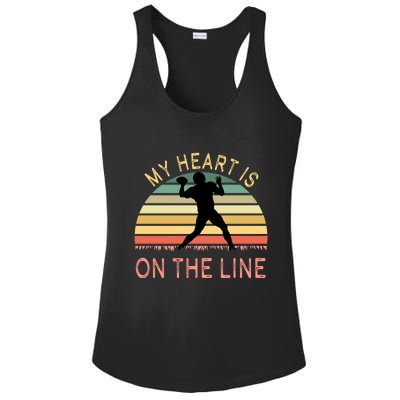 My Heart Is On The Line Football Offense Retro Design Ladies PosiCharge Competitor Racerback Tank