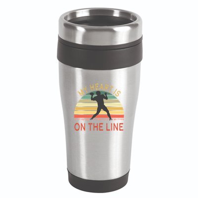 My Heart Is On The Line Football Offense Retro Design 16oz Travel Tumbler