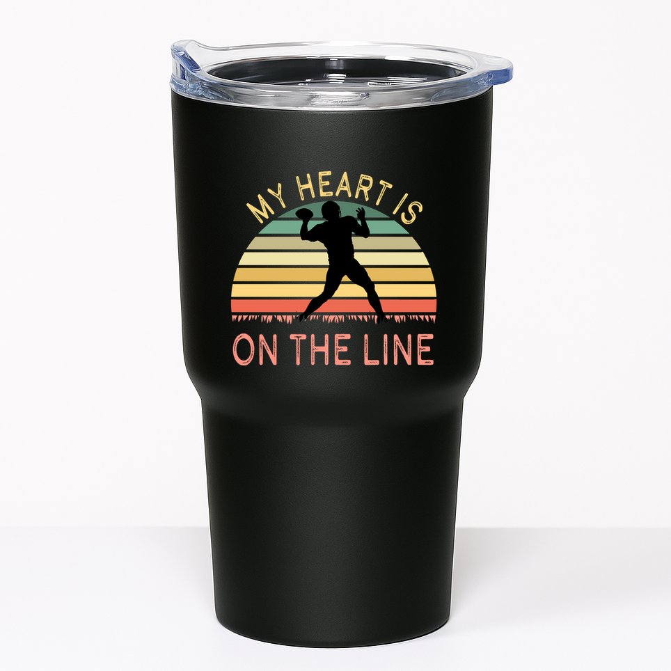 My Heart Is On The Line Football Offense Retro Design Tumbler