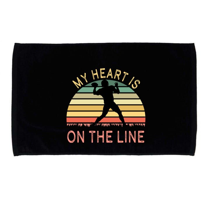 My Heart Is On The Line Football Offense Retro Design Microfiber Hand Towel