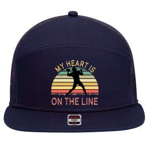 My Heart Is On The Line Football Offense Retro Design 7 Panel Mesh Trucker Snapback Hat