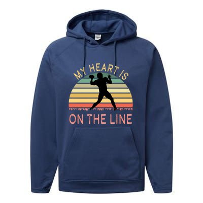 My Heart Is On The Line Football Offense Retro Design Performance Fleece Hoodie