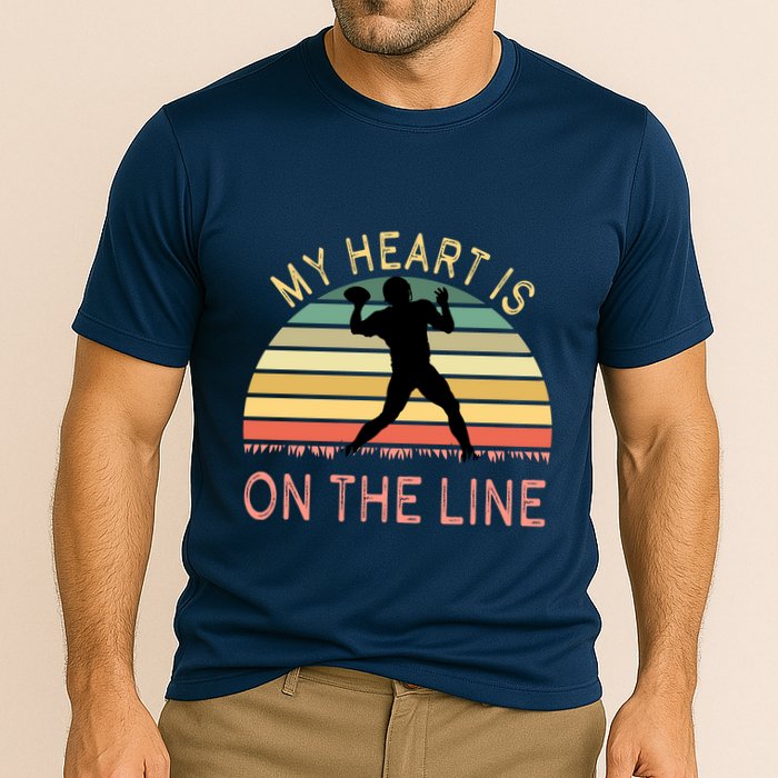 My Heart Is On The Line Football Offense Retro Design Performance Shirt