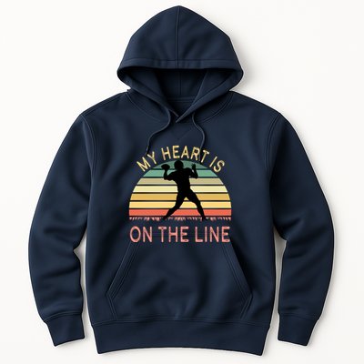 My Heart Is On The Line Football Offense Retro Design Hoodie