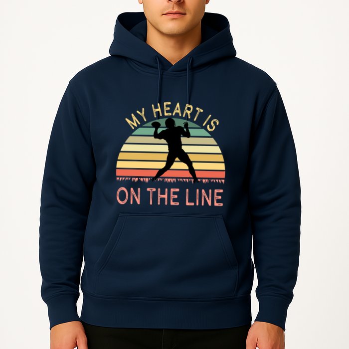 My Heart Is On The Line Football Offense Retro Design Hoodie