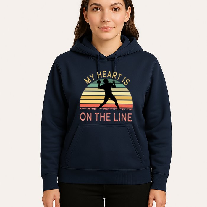 My Heart Is On The Line Football Offense Retro Design Hoodie