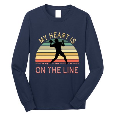 My Heart Is On The Line Football Offense Retro Design Long Sleeve Shirt