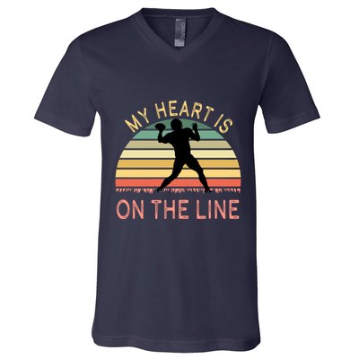 My Heart Is On The Line Football Offense Retro Design V-Neck T-Shirt