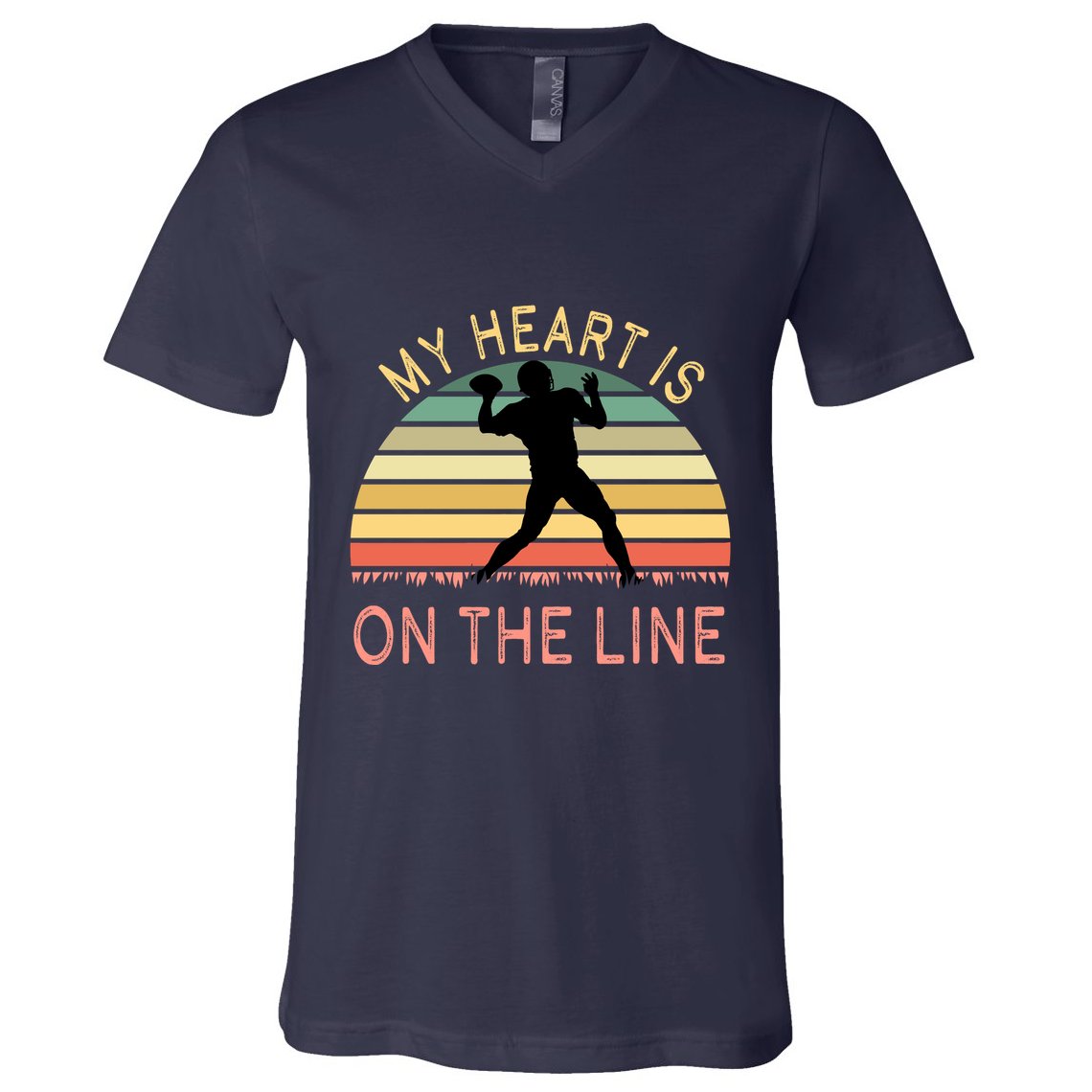 My Heart Is On The Line Football Offense Retro Design V-Neck T-Shirt