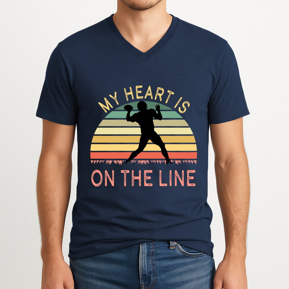 My Heart Is On The Line Football Offense Retro Design V-Neck T-Shirt