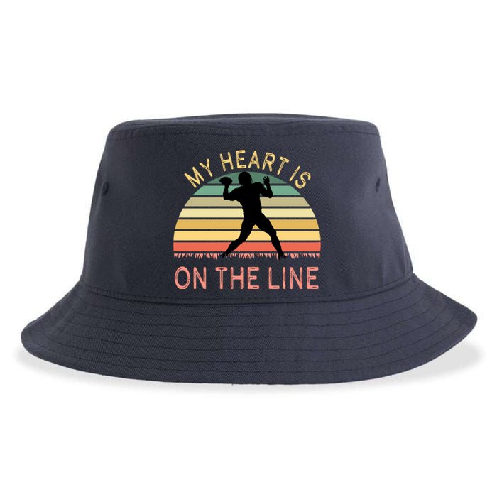 My Heart Is On The Line Football Offense Retro Design Sustainable Bucket Hat