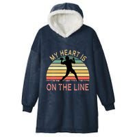 My Heart Is On The Line Football Offense Retro Design Hooded Wearable Blanket