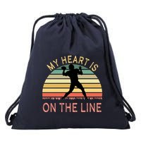 My Heart Is On The Line Football Offense Retro Design Drawstring Bag