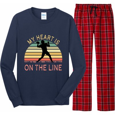 My Heart Is On The Line Football Offense Retro Design Long Sleeve Pajama Set