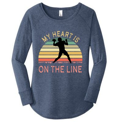 My Heart Is On The Line Football Offense Retro Design Women's Perfect Tri Tunic Long Sleeve Shirt