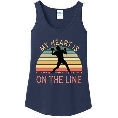 My Heart Is On The Line Football Offense Retro Design Ladies Essential Tank