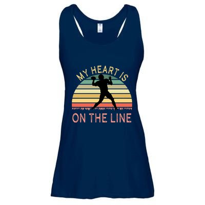 My Heart Is On The Line Football Offense Retro Design Ladies Essential Flowy Tank
