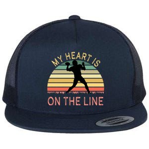 My Heart Is On The Line Football Offense Retro Design Flat Bill Trucker Hat