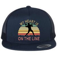 My Heart Is On The Line Football Offense Retro Design Flat Bill Trucker Hat