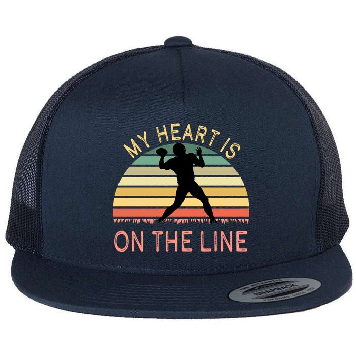 My Heart Is On The Line Football Offense Retro Design Flat Bill Trucker Hat